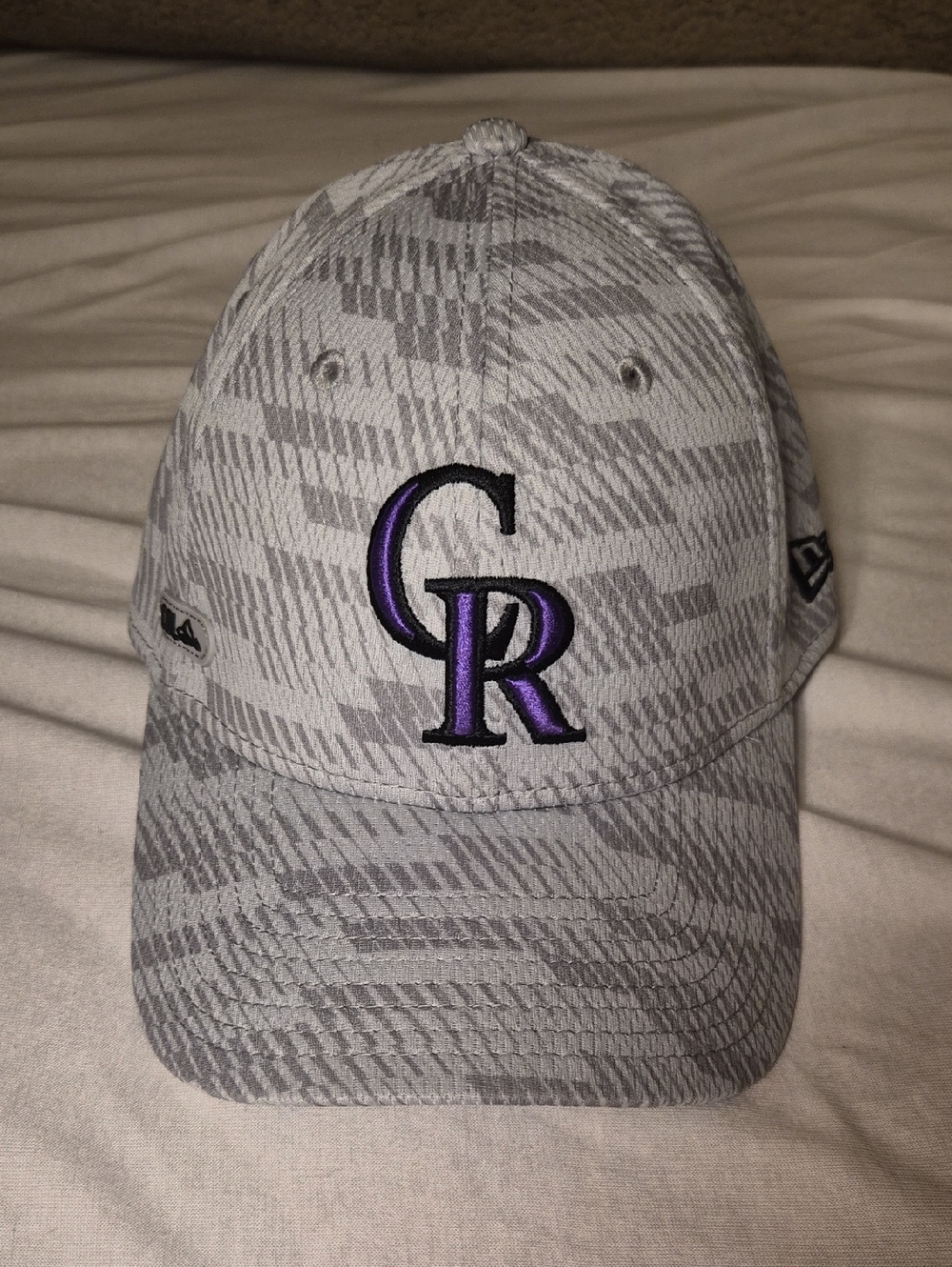 New Era Gray Pattern Hat with Purple CR Logo